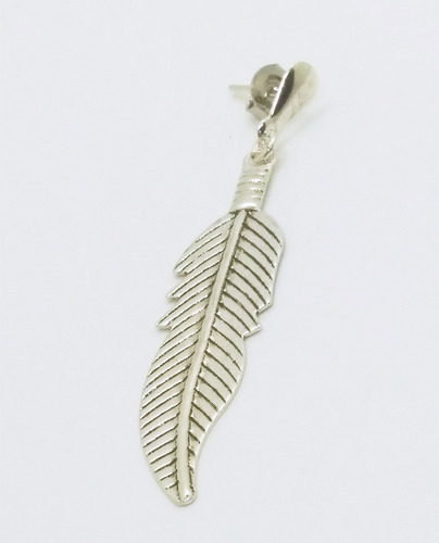 Imagen 3 de 3 de Aros Aritos Colgantes Pluma Boho Oro Blanco 14k Gold Filled