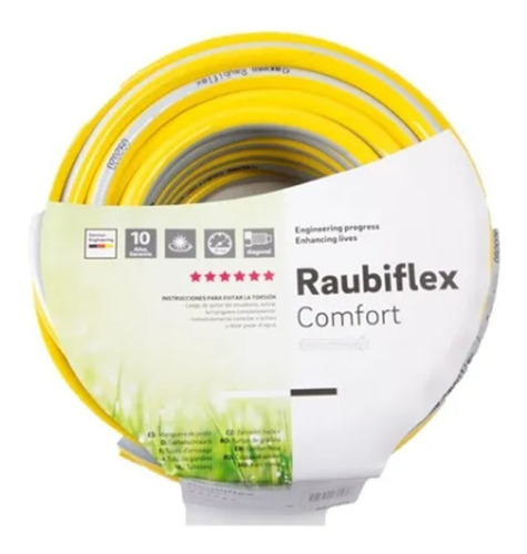 Manguera Riego 1'' Reforzada Rehau Raubiflex 1 X 25mts Color Amarillo y Blanco