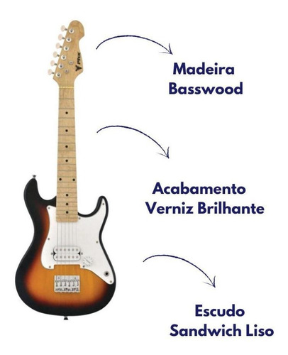 Imagem 3 de 5 de Guitarra Infantil Phx Stratocaster Basswood Jr Ist-h 3ts