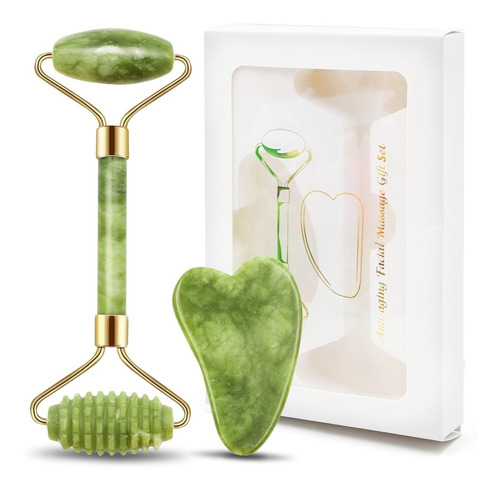 Rodillo Masaje Facial De Jade Gua Sha Rejuvenece Kit