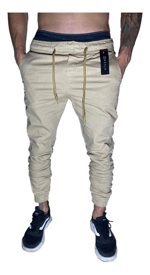 calça masculina sarja com elastico na cintura