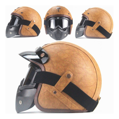 Casco De Motocicleta Retro De Cara Completa Con Máscara De G