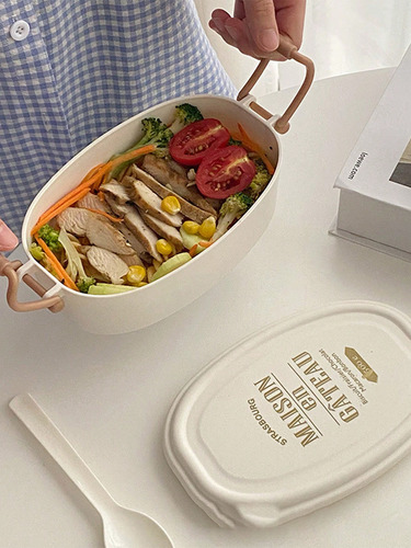 Fiambrera Portátil De Doble Capa Bento Box De 1 Pieza Con Ta