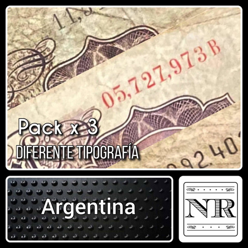 Argentina - 1000 M$n - Fragatas Diferentes X 3 - Tipografias