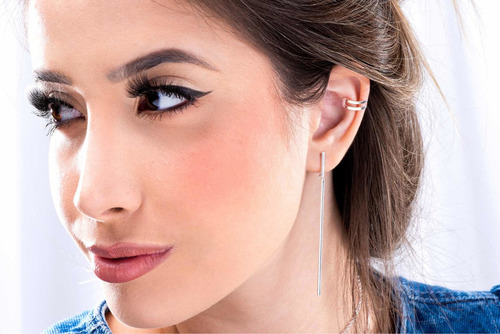 Brinco Piercing Liso Vazado Em Prata 925 Pura Cor Prateado