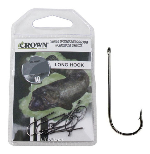 Anzol Crown Long Hook Black (perna Longa) Nº 6 - 10 Peças