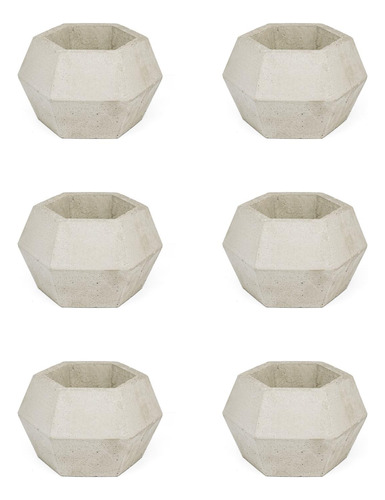 Conjunto 6 Vasos De Concreto Artesanal Diamante 9,5cm Cinza