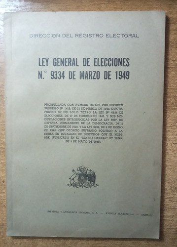 Ley General De Elecciones N° 9334 Marzo 1949