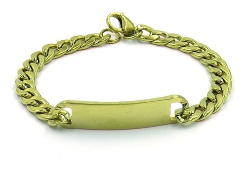 Pulsera Esclava Acero Dorado C/ Placa Barbada Eg