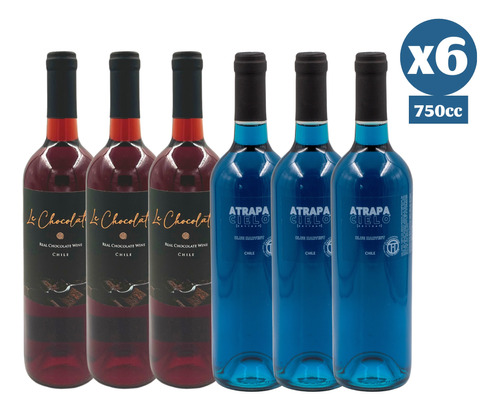 Pack 3x Vino Azul Atrapacielo + 3x Vino Chocolate 6 Botellas