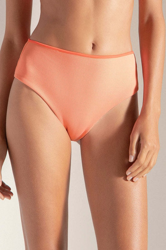 Traje De Baño  Culotte Con Textura Dama Touche Salmón/coral