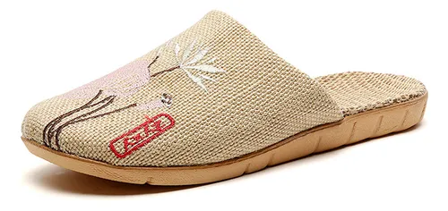 comprar Pantuflas De Lino Bordadas, Unisex, Suela Gruesa
