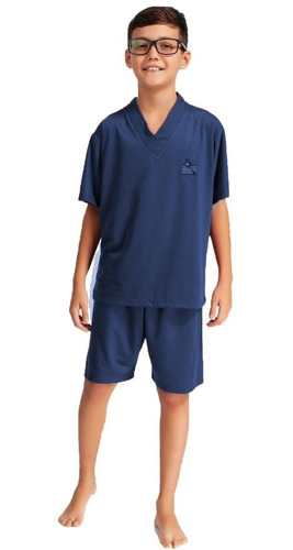 Imagem 3 de 4 de Pijama Meia Manga Short Malha Masculino Infantil Liso