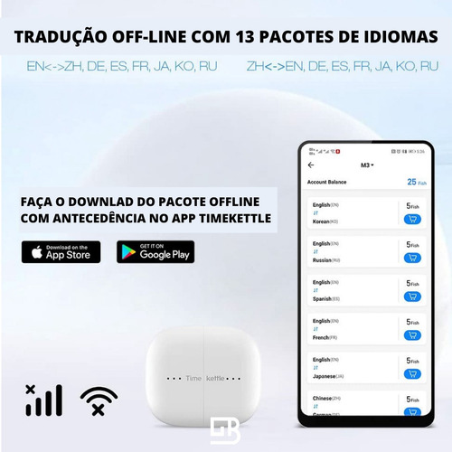 Fone Tradutor Sem Fio Time Kettle M3 Tradução Offline