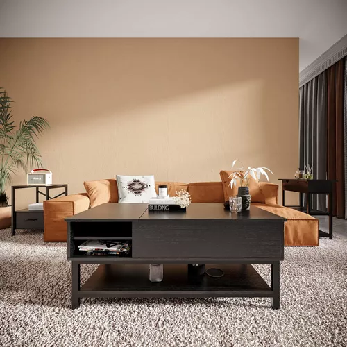 Mesa de centro con elevador y almacenamiento, mesas de centro negras para  sala de estar, espacios pequeños, mesa de centro elevable de madera