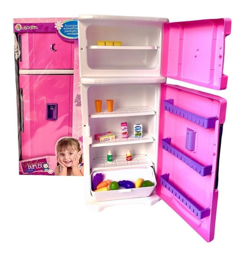 Mini Geladeira Infantil Cozinha Brinquedo Grande Menina Rosa