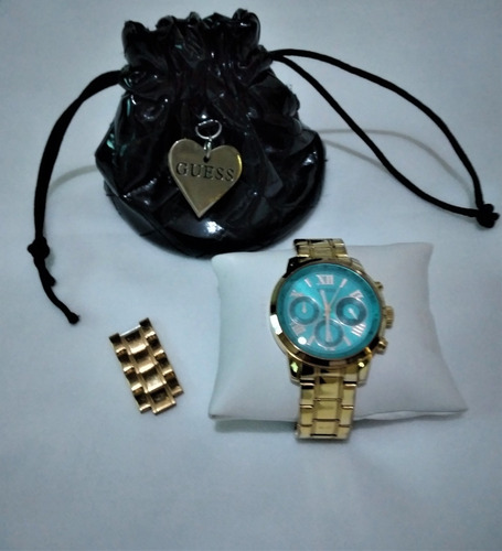 Relogio Feminino Guess Original Aço Rose Com Fundo Azul