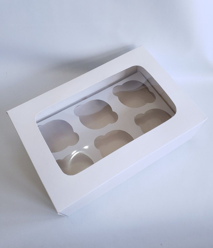 Cajas Cupcakes 6u. (x10) Blanco Con Visor  Dunia Pol 