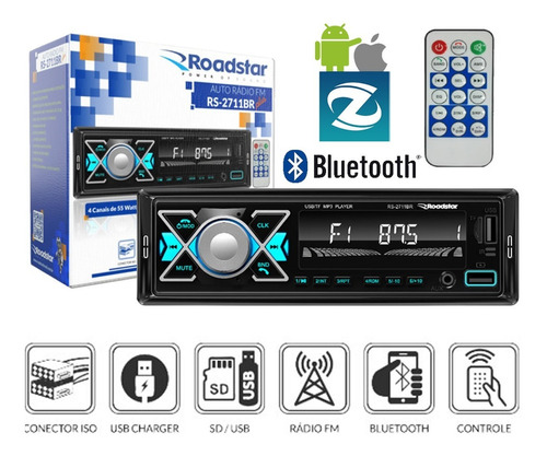 Rádio De Carro Bluetooth Rs-2711br Usb Fm Micro Sd Controle