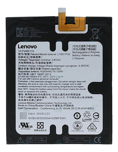 Bateria P/ Tablet Lenovo P8 Tab 3 8 Plus - L15d1p32 - 4250ma