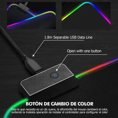 Imagen 4 de 7 de Rgb Mouse Pad Gamer Con Luz Led 30x25cm