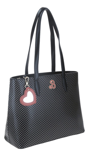 Bolsa Tote Barbie By Gorett Con Espejo Colgante Br23025-3 Color Negro Correa De Hombro Negro Diseño De La Tela Corazones