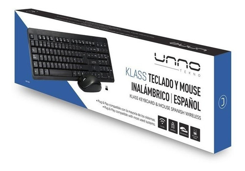 Unno Kb6741bk Combo Teclado Mouse Inalambrico Español Klass