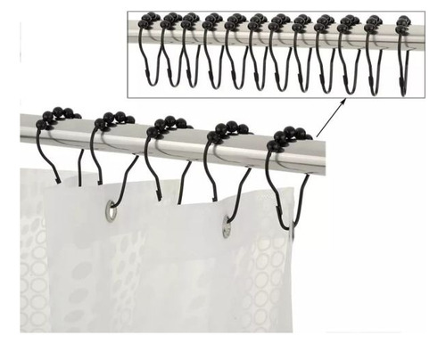 Imagen 3 de 7 de Ganchos Cortina De Baño X12u Roller Doble Acero Deslizante