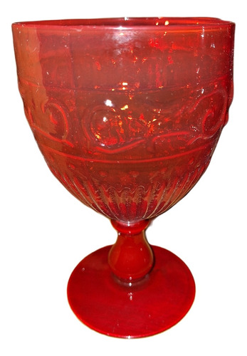6 Copas Rojas Agua O Vino De Vidrio Corte Labrado 