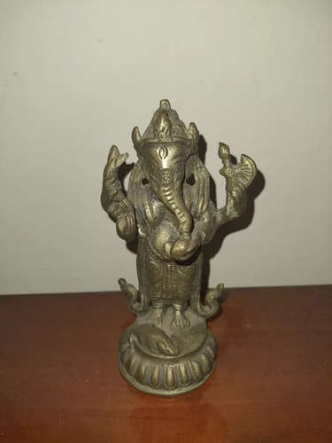 Hermoso Ganesha Escultura De Pie Muy Detallado  En Bronce 