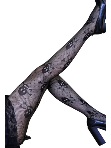 Medias Pantimedias De Red Con Calaveras Lolita Kawaii Negro Unitalla