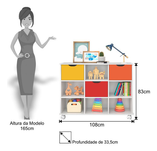 Kit 2 Nichos Organizadores 3 Gavetas Com Rodízios Branco/col