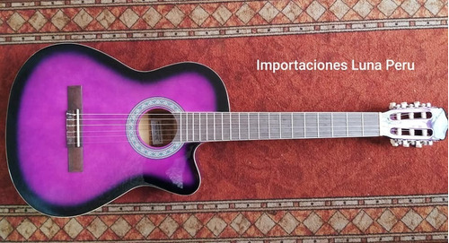 Guitarra Acustica Freeman Cuernas Nylon Negra Natural Azul 