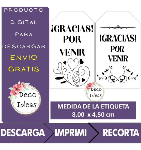 Imagen 4 de 5 de Kit Emprendedores 01 Gracias Por Venir A B. N. Tag Etiquetas