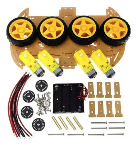 Kit Chassi 4wd Carro Robô Para Arduino Vermelho