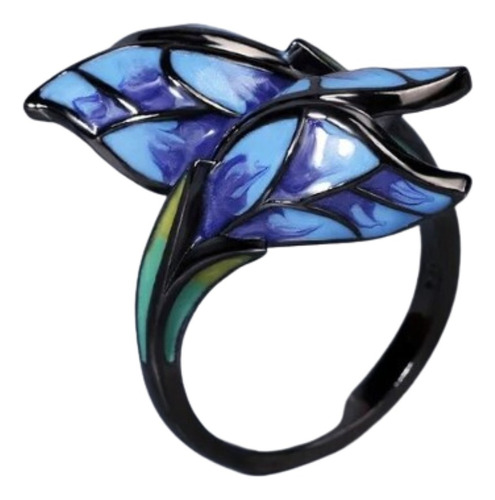 Anillo Pareja Para Mujer Floral, Flores Azules  Flor Grande