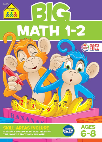 School Zone Math 1-2 Workbook 320 Páginas, Edades 6 A 8 1.er