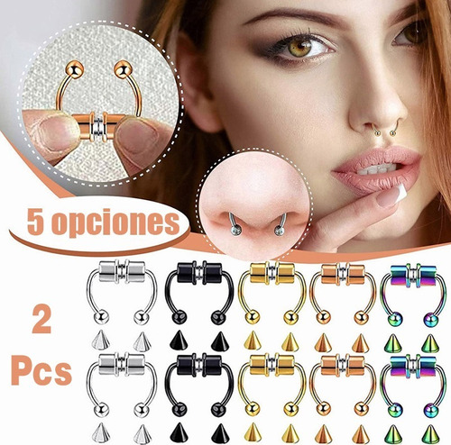 Piercing Falso Para Nariz Imantado Unisex 5 Colores 2pcs