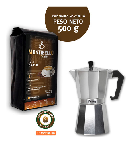 Cafetera Italiana Hudson 9p + Cafe Montibello Brasil 500g