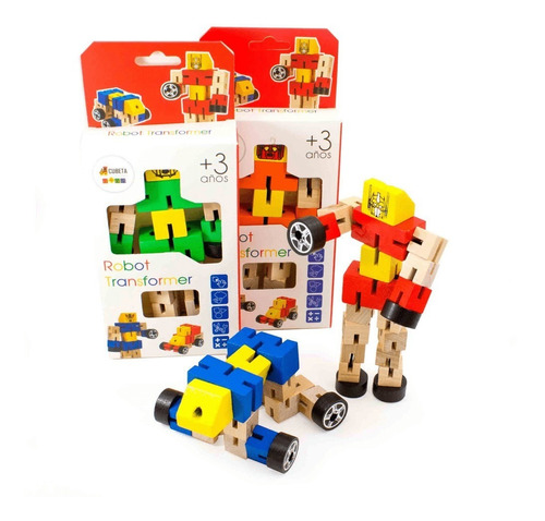 Robot Transformer Articulado Madera Niños Didactico Infantil