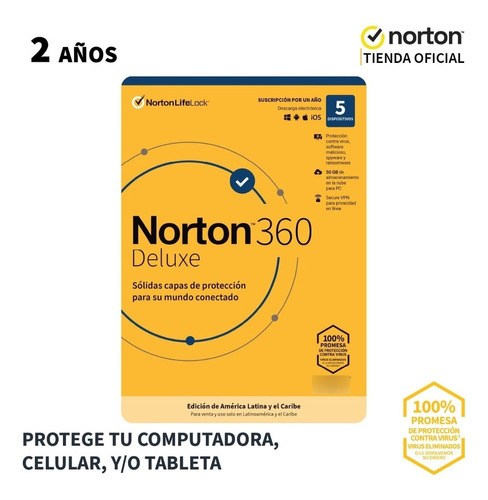 Antivirus Norton 360 Deluxe 5 Dispositivos 2 Años