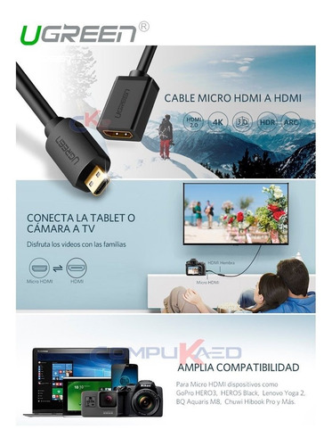 Adaptador Micro Hdmi Macho A Hdmi Hembra Ugreen Ultra Hd 4k