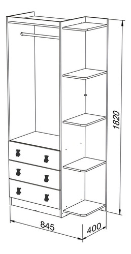 Guarda Roupa Bebê Arco-íris Canto 2 Portas 3 Gavetas Azul