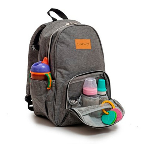 Mochila Maternal Bebe Con Cambiador Y Bolsillo Termico Gris