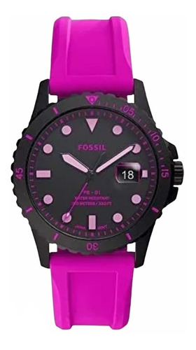 Reloj Fossil Fs5685 Para Mujer Analogico Cuarzo Color de la malla Violeta Color del bisel Negro Color del fondo Negro