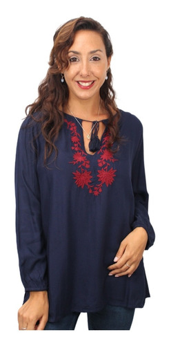 Blusa Old Navy Azul C/bordados Bordo Viscos M/l Y T. Grande 