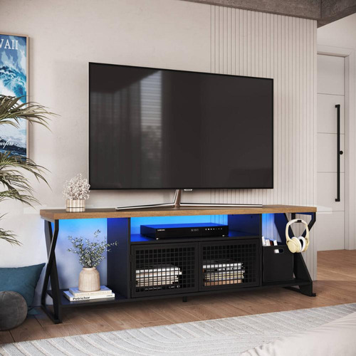 Rack Industrial Para Tv Até 60 Com Led Rgb P1033 Preto/mel