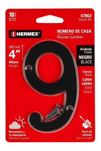 Número Chico De Latón 9, Negro, Hermex 47862 Color Negro