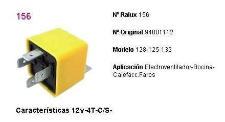Relay De Accesorios 12v 4 Terminales Fiat 128 Electro Bocina