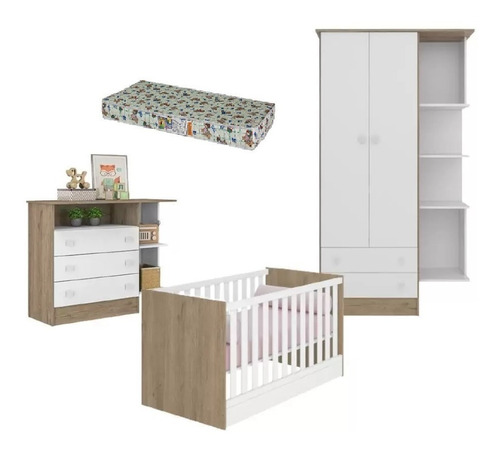 Quarto Bebê Completo Berço Cômoda Guarda-roupas Poly Baby